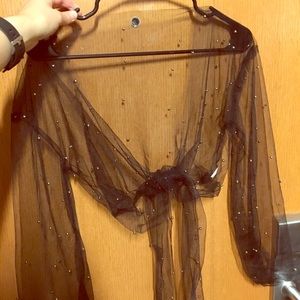 NEW Urban Outfitters Mesh Sheer Tie-up Crop Top S